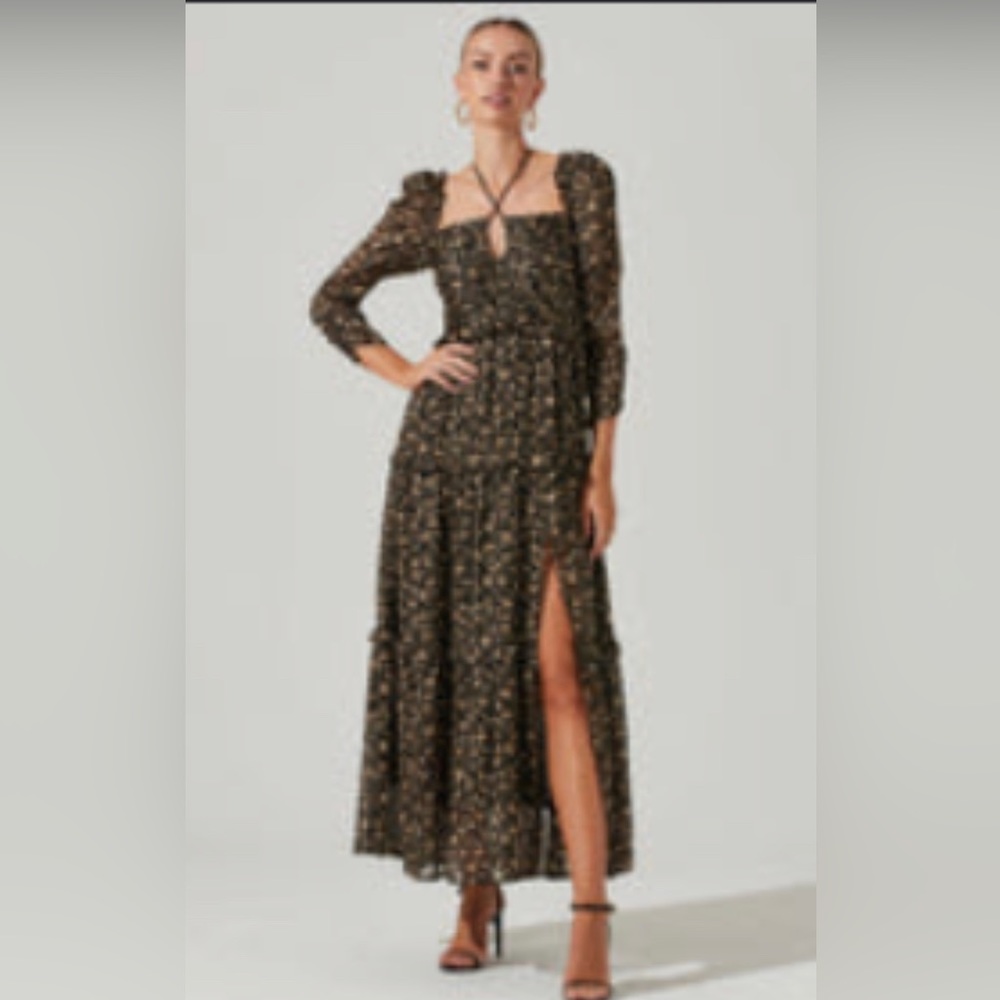 ASTR Maxi black and gold dress size small